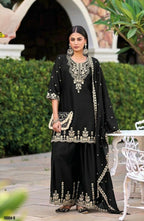 Anaita Black Chinon Readymade Palazzo Suit with Heavy Embroidery Work | Grocsy