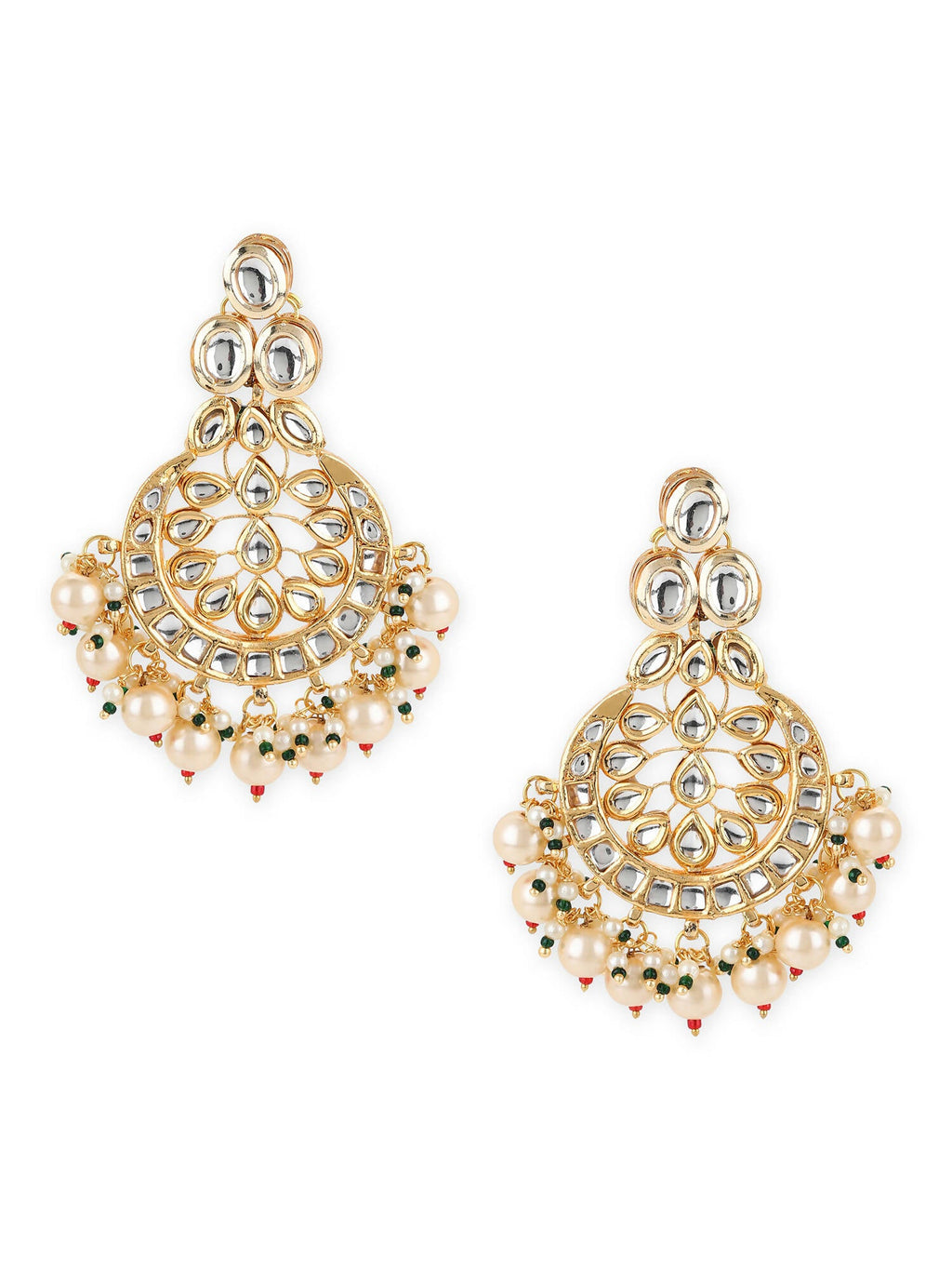 Gold-Toned White Kundan Contemporary Gold-Polished Chandbalis Earrings - Ruby Raang | Grocsy