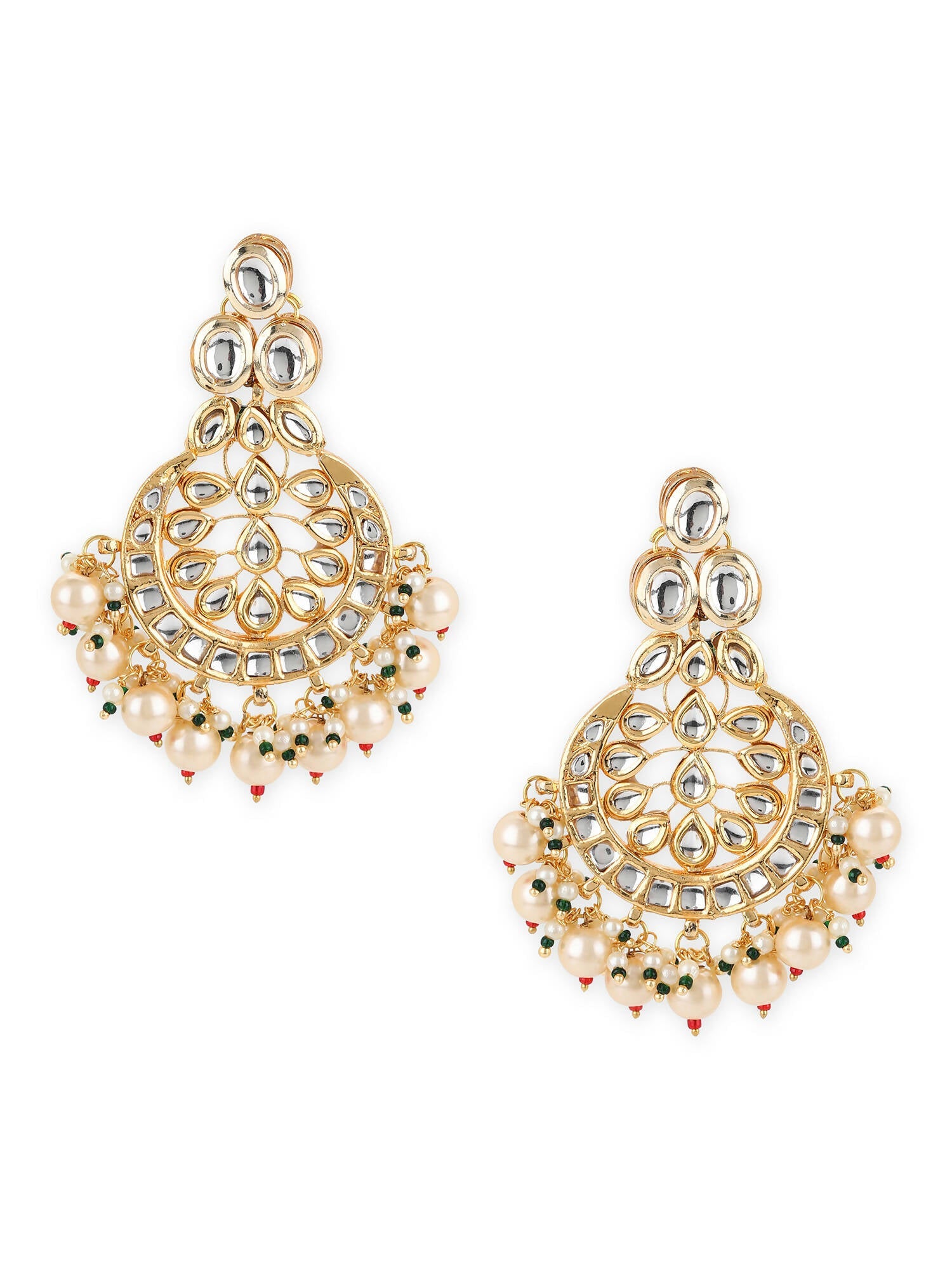 Gold-Toned White Kundan Contemporary Gold-Polished Chandbalis Earrings - Ruby Raang | Grocsy