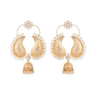 Nuyug 22K Gold Plated White Stone Studded Contemporary Mini Jhumki Dangler Earrings | Grocsy