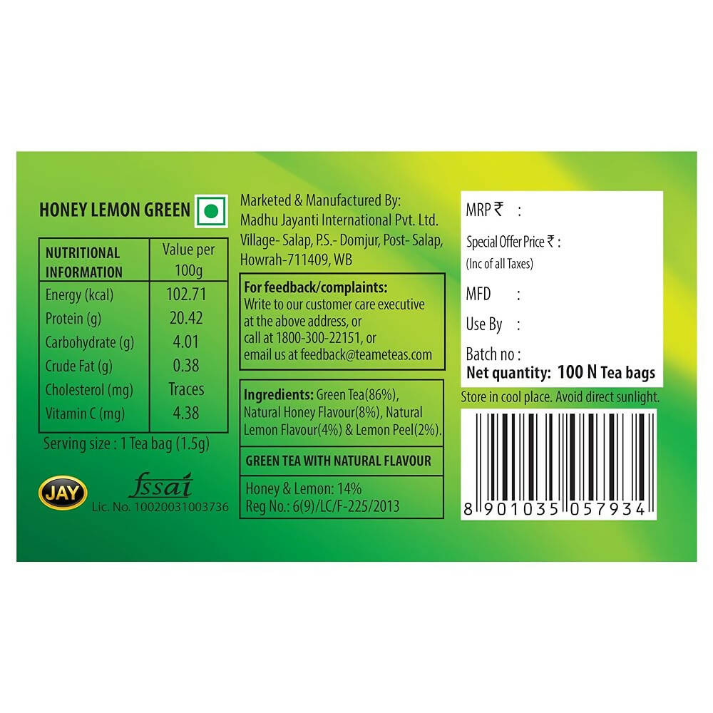 TE-A-ME Renew Honey Lemon Green Tea Bags | Grocsy