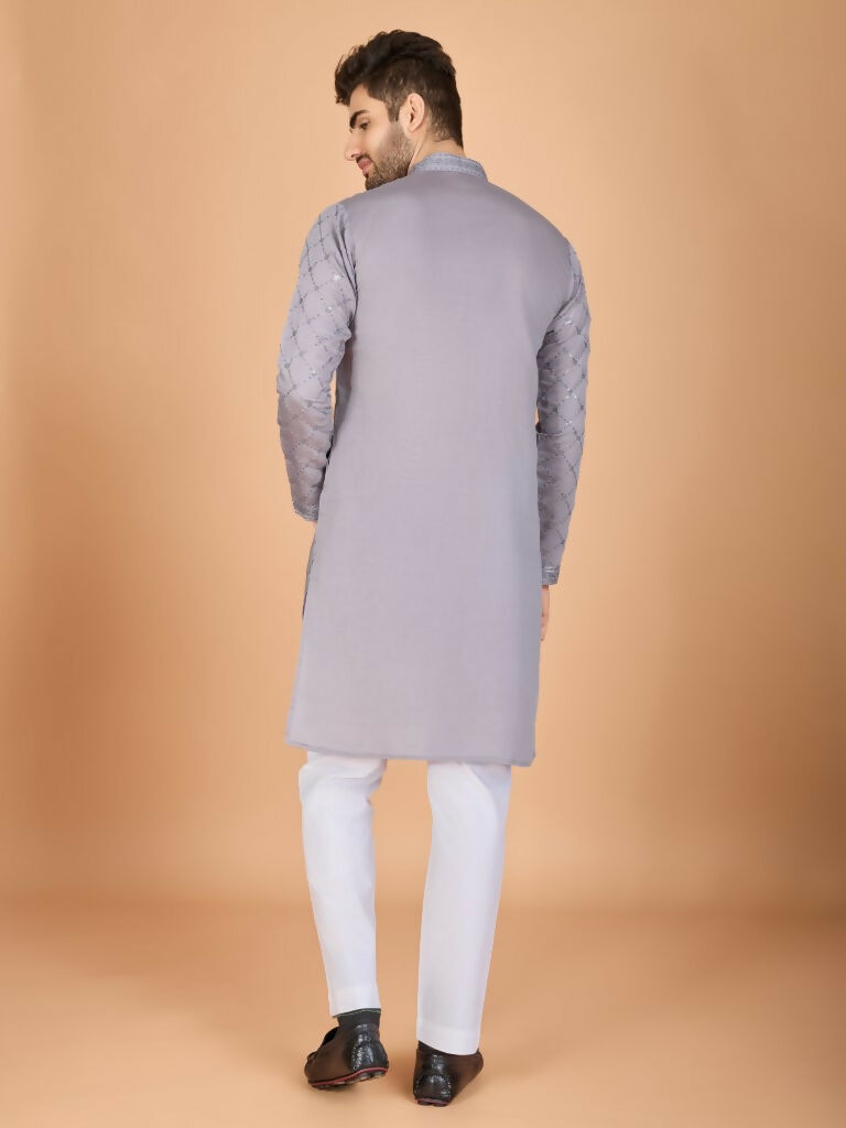 Vastranavya Grey Exclusive Festival Wear Viscose Silk Thread with Sequence Embroidered Work Kurta with Dupatta | Grocsy
