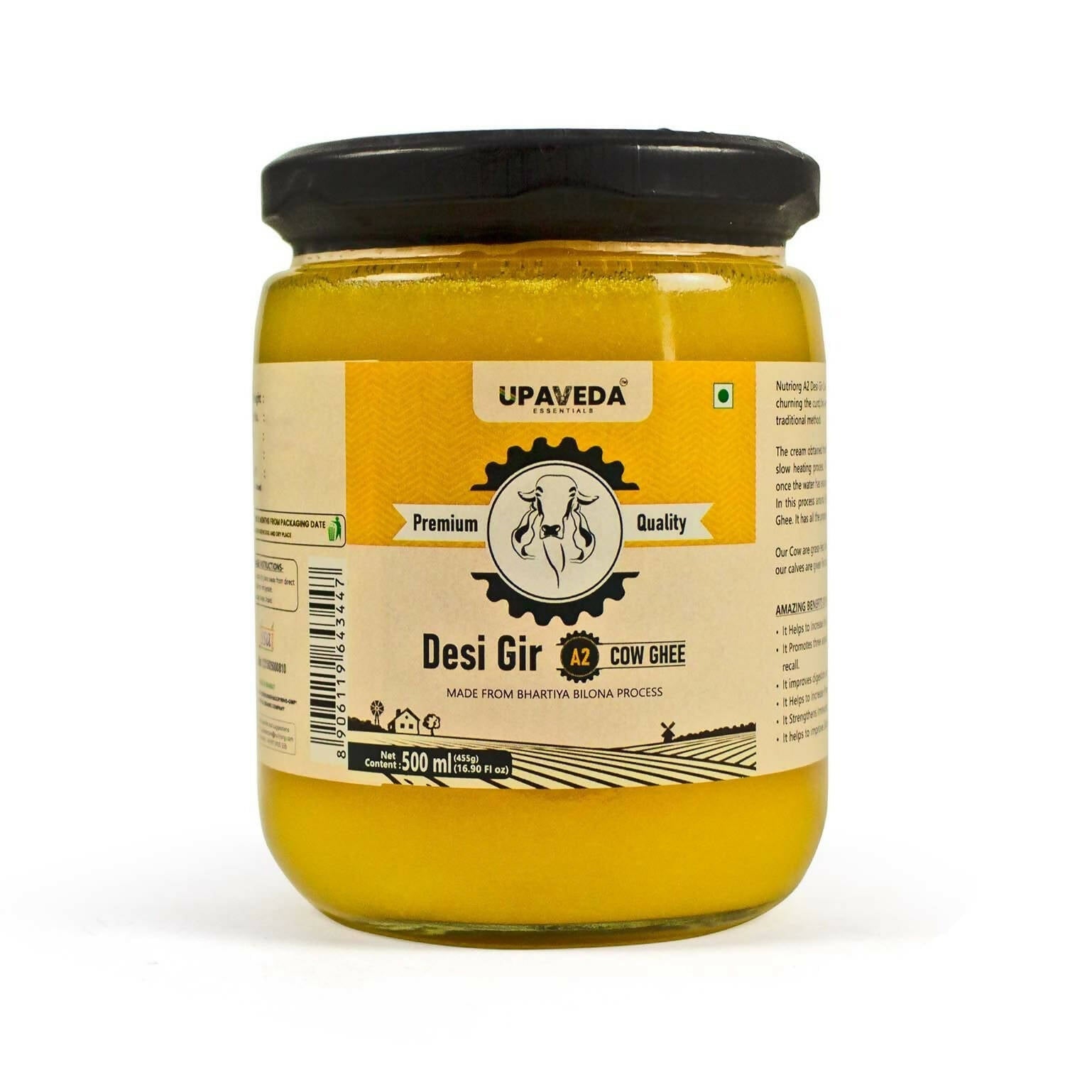 Upaveda A2 Pure Ghee| 100% Gir Cow Ghee | A2 Cow Desi Pure Ghee | Organic Grass Fed Cows | Traditional Bilona Method Ghee | Grocsy