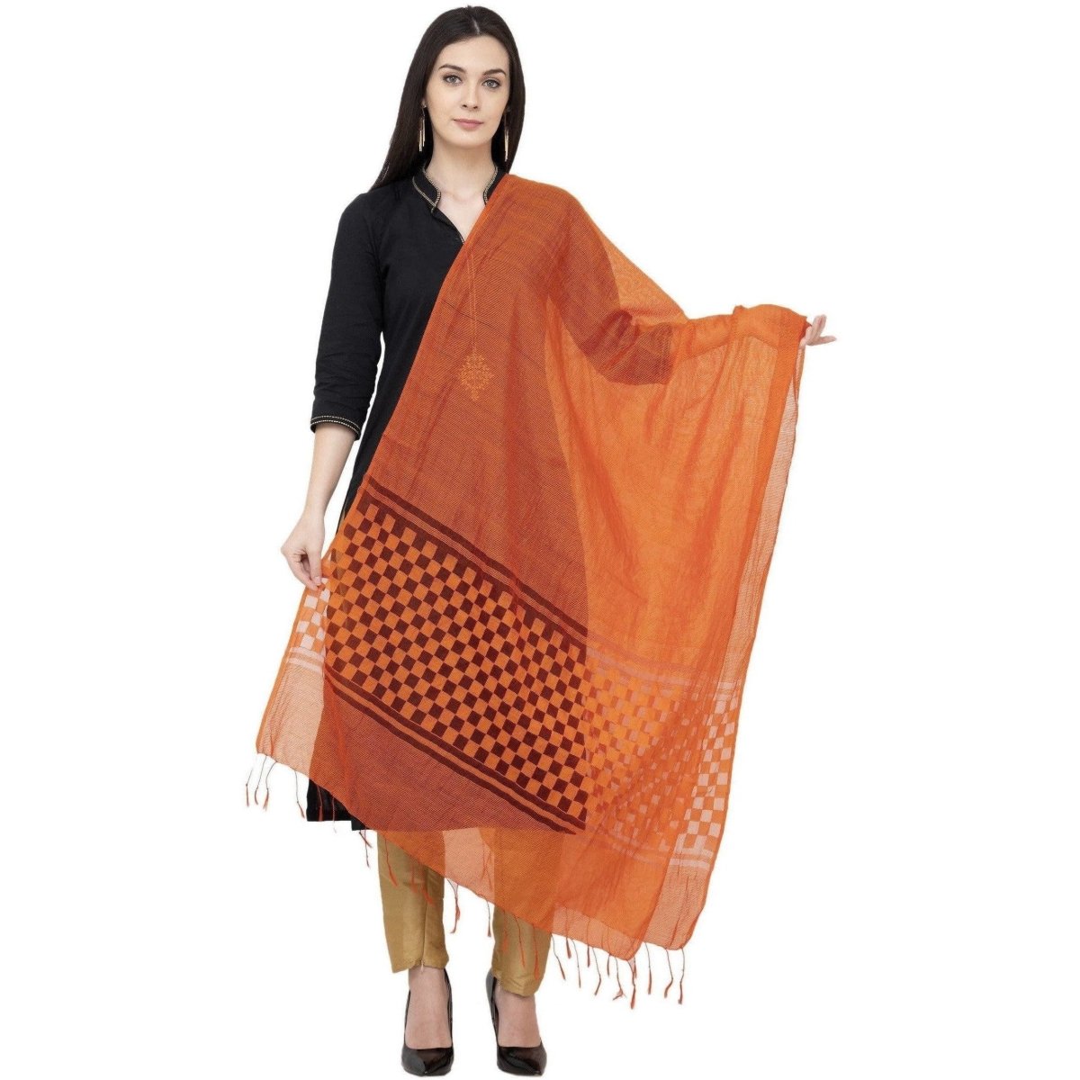 A R Silk Buta Cutting Regular Dupatta Color Orange Dupatta or Chunni | Grocsy