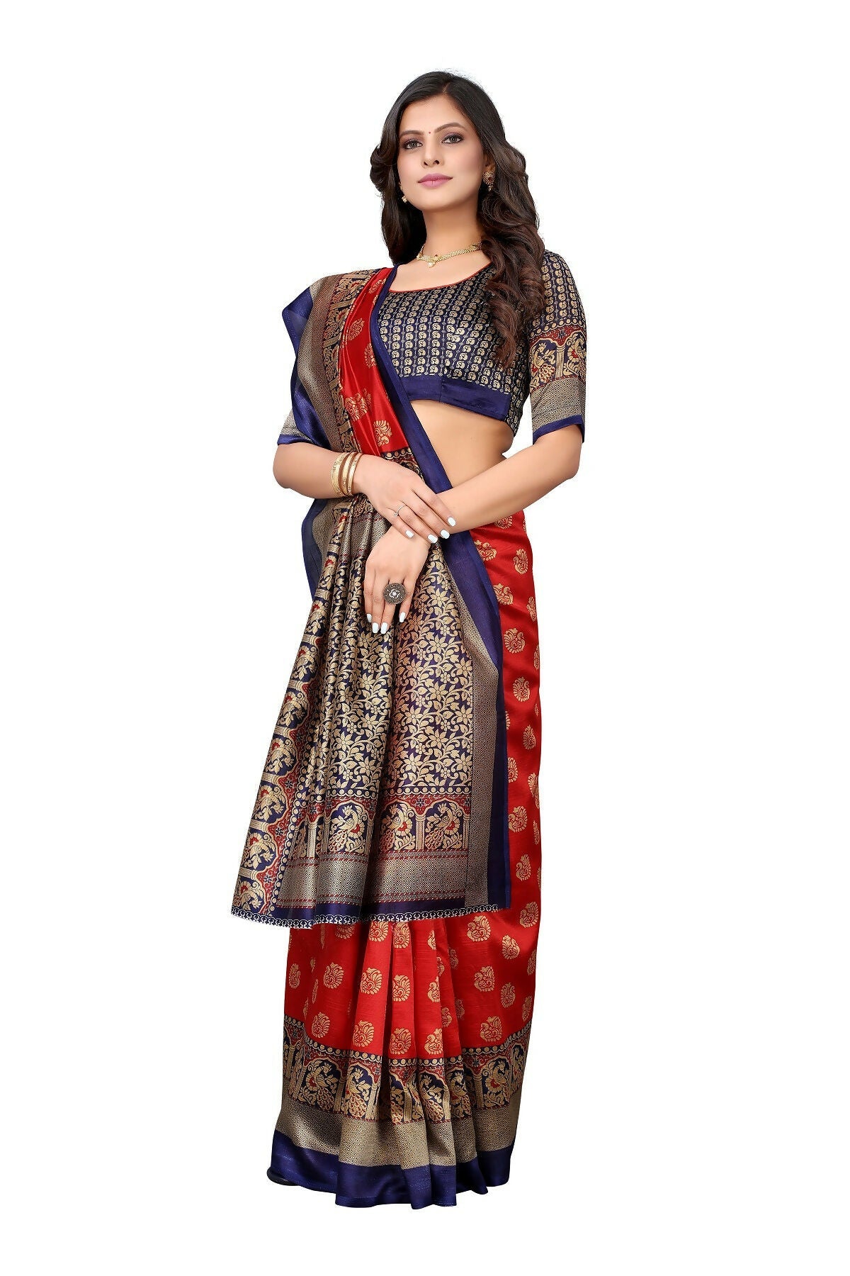 Vamika Red Printed Art Silk Saree | Grocsy