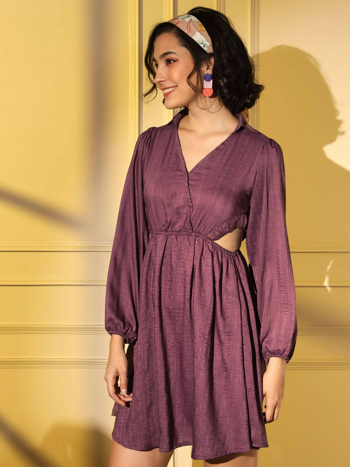 Wine Viscose Solid Flared Dress - Shivani | Grocsy
