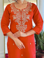 The52 Rust Women's Gorgeous Roman Silk Fabric Straight Kurta, Pant and Dupatta Set | Grocsy