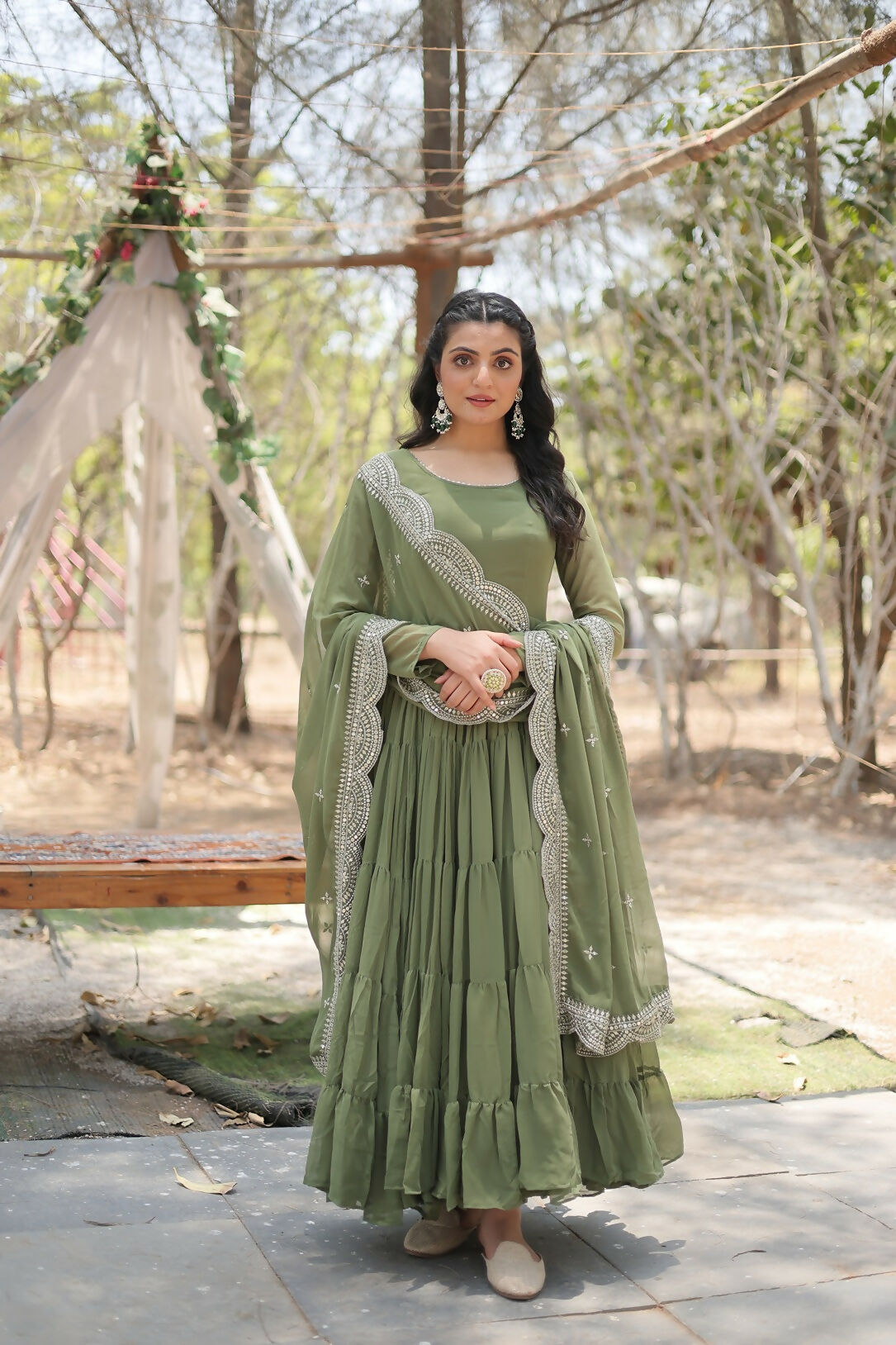 Joban Fashion Mehandi Georgette Sequence Embroidery Work Kurta Set | Grocsy