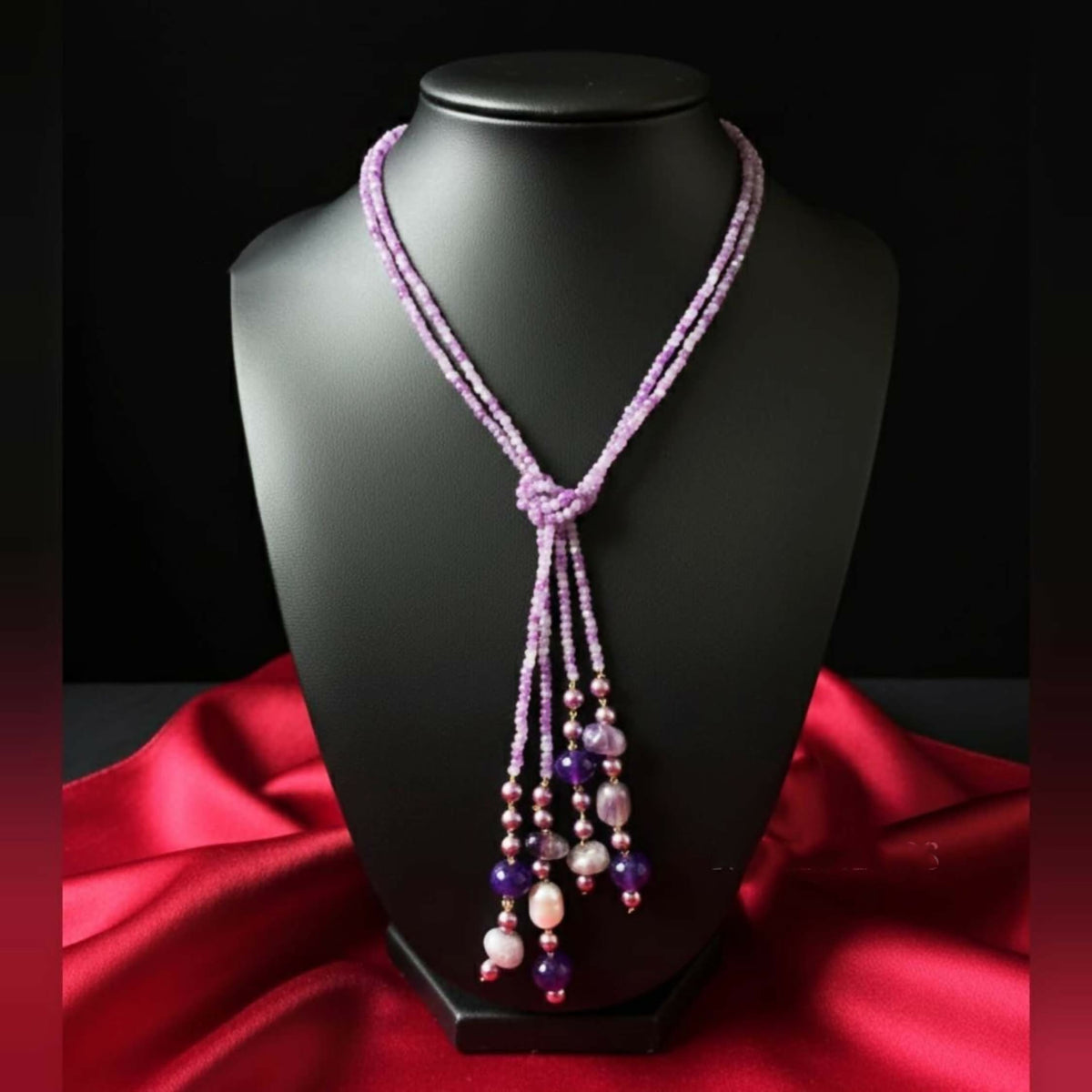 Joban Fashion Women Purple Adjustable 2-Line Long Beaded Statement Necklace | Grocsy