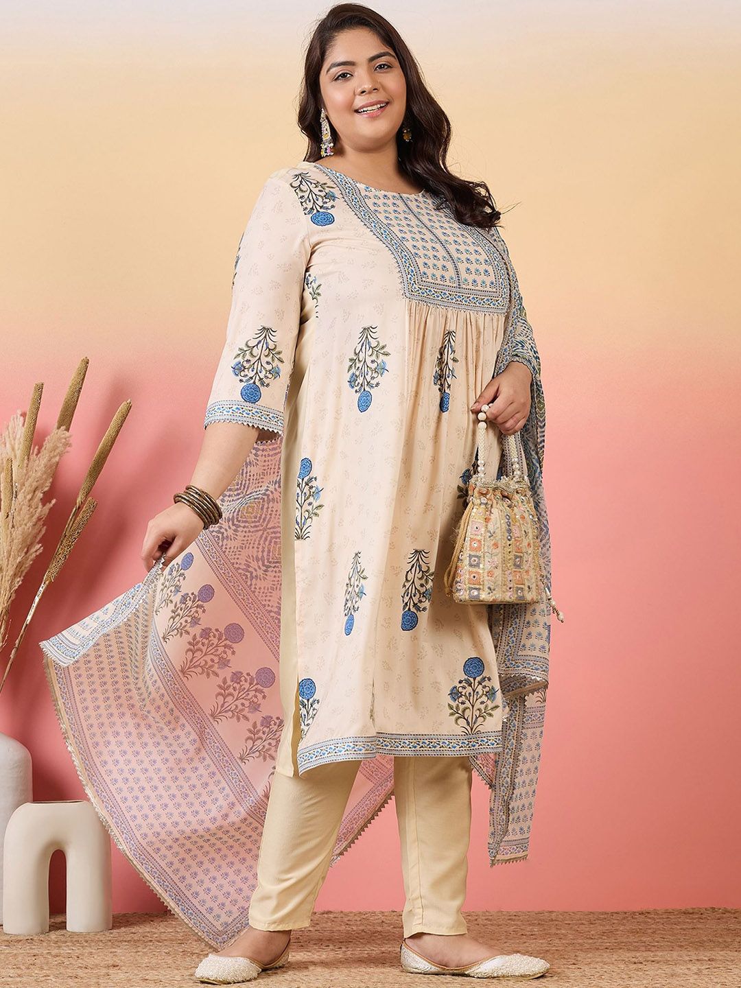 Sztori Women Floral Yoke Design Regular Kurta with Trousers & With Dupatta | Grocsy