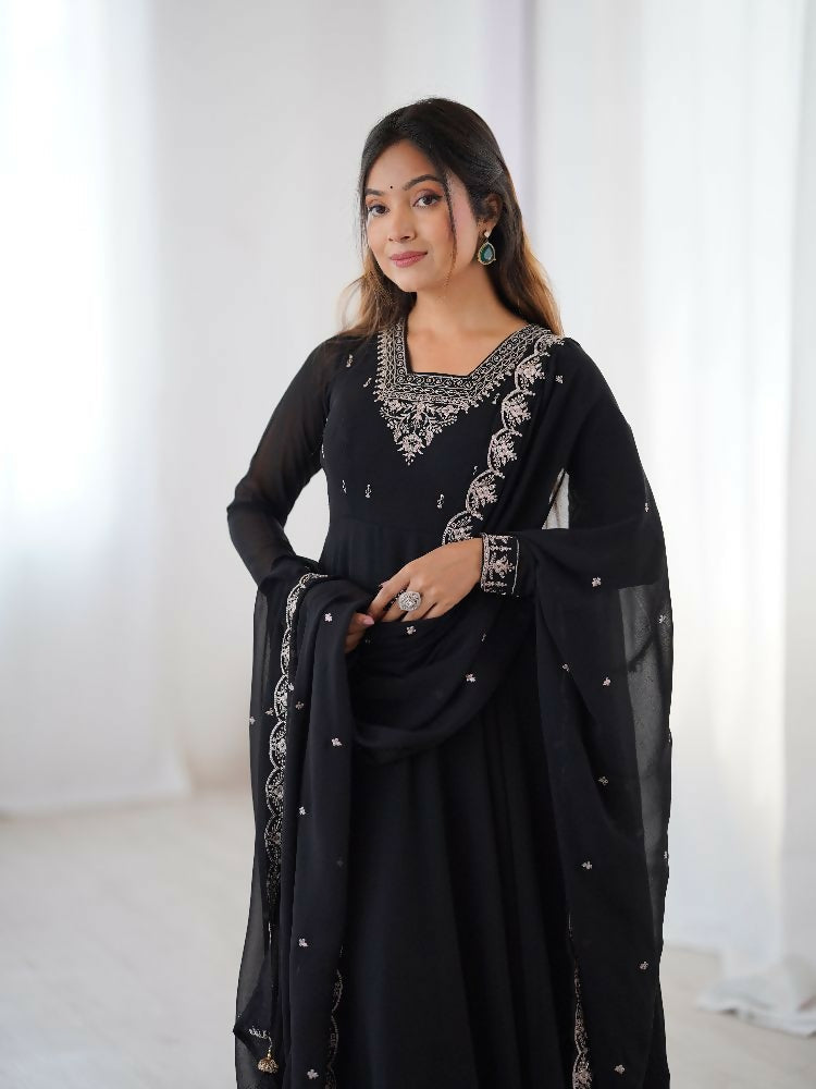 Joban Fashion Black Kurta Set Georgette Sequence Embroidery Work | Grocsy