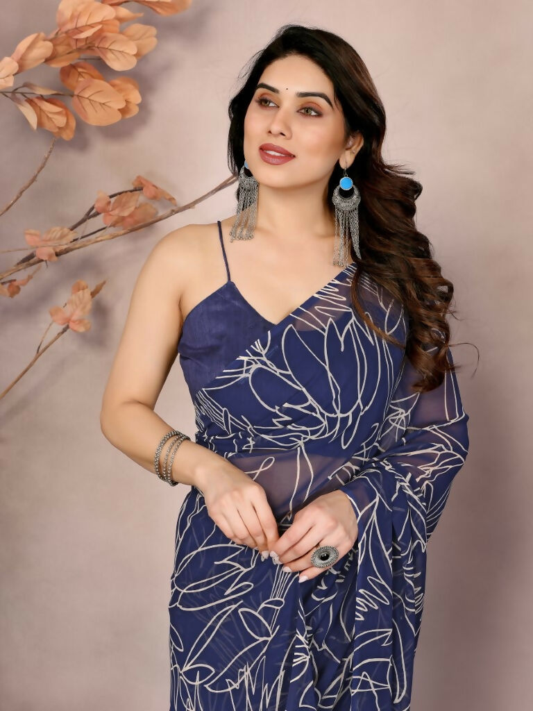 Partywear Designer Georgette Blue Fancy Saree - Durga | Grocsy