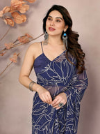 Partywear Designer Georgette Blue Fancy Saree - Durga | Grocsy