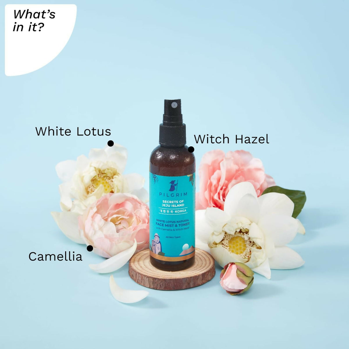 Pilgrim Korean Beauty White Lotus Refreshing Face Mist & Toner With Camellia & Witch Hazel For Glowing Skin | Grocsy