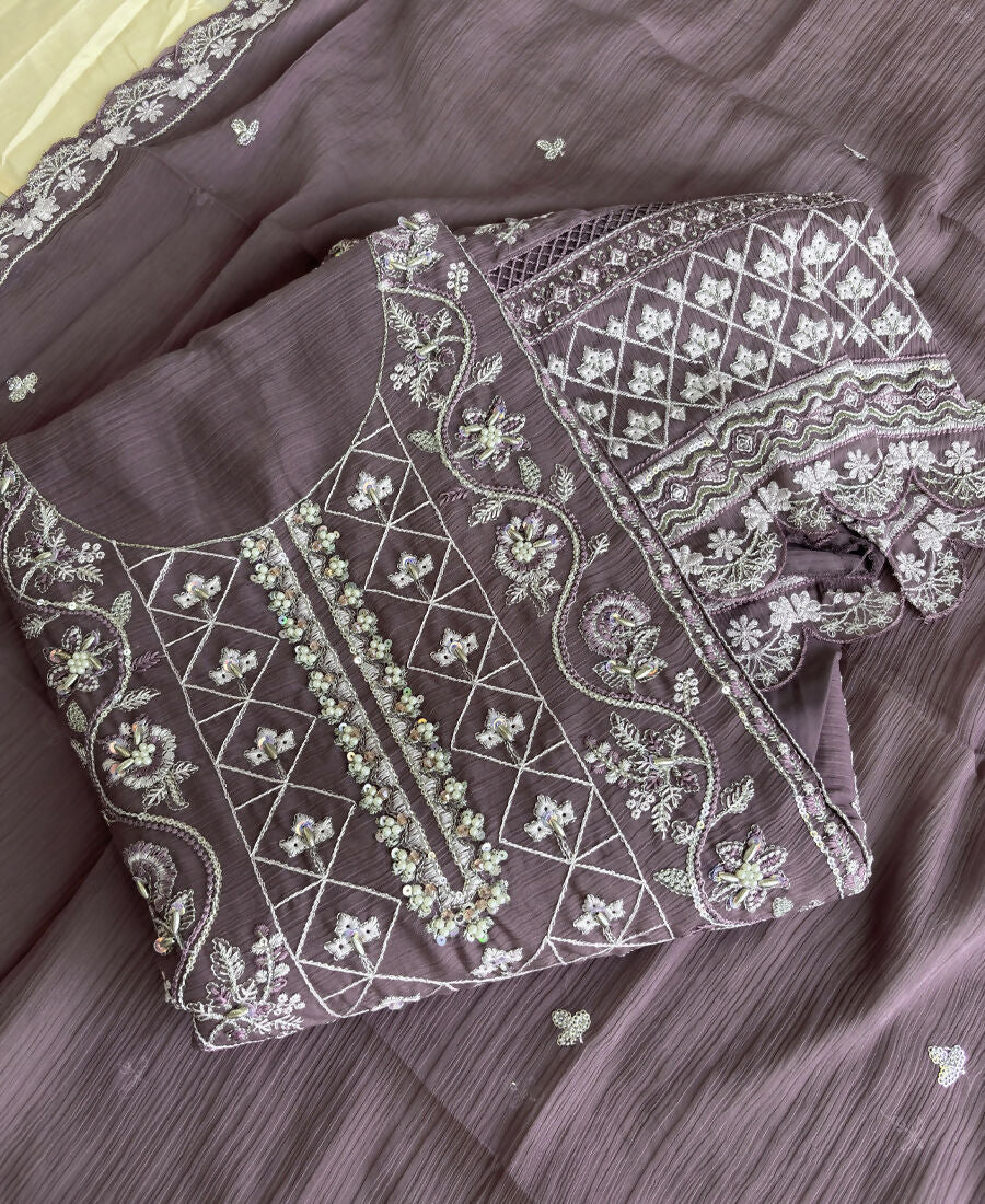 KC Lilac Pakistani Straight Suit For Women Chiffon | Grocsy
