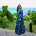 The52 Women's Gorgeous Printed work Georgette Fabric Flared Gown | Grocsy