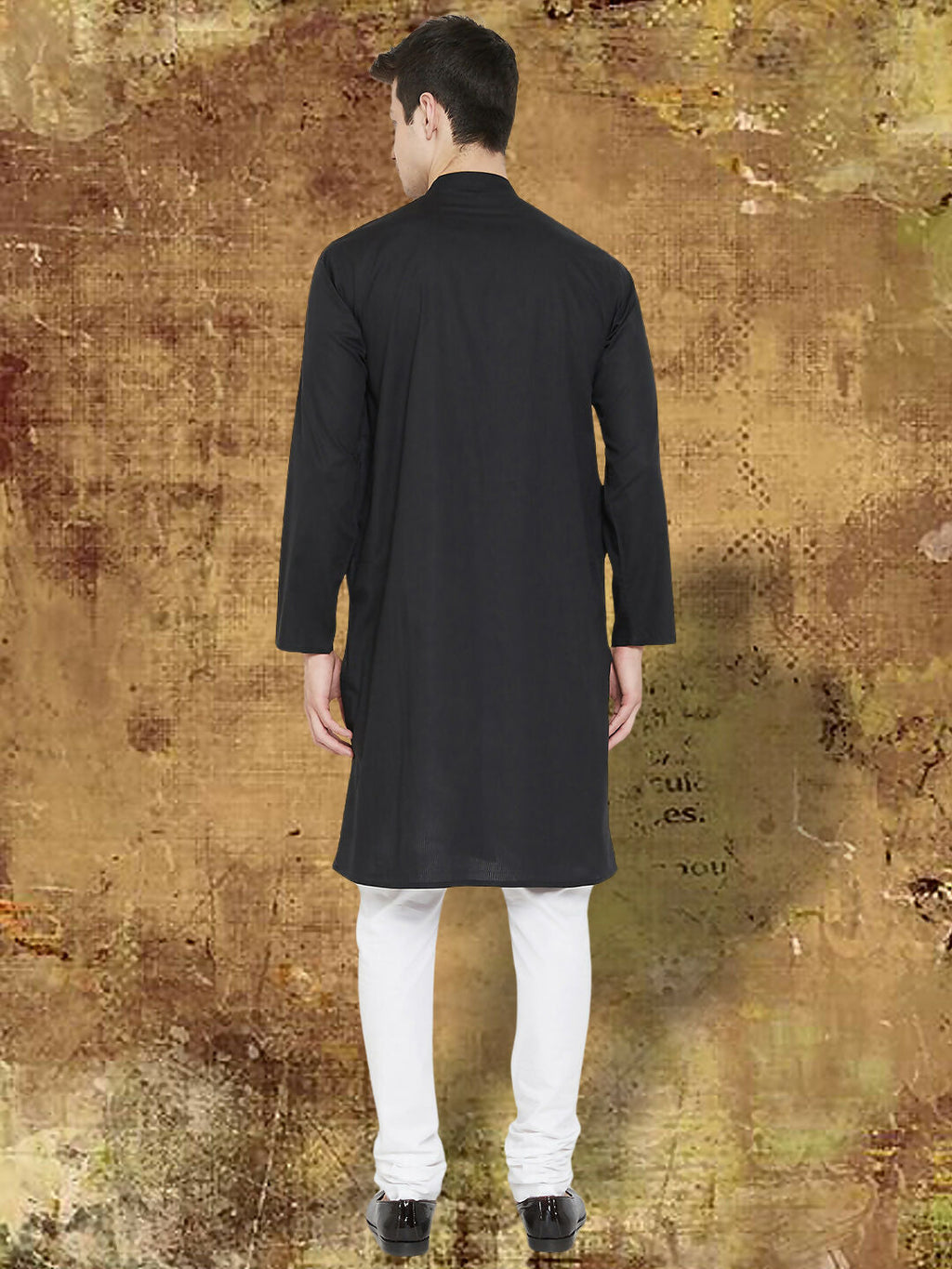 Even Apparels Men's Pure Cotton Black Kurta | Grocsy