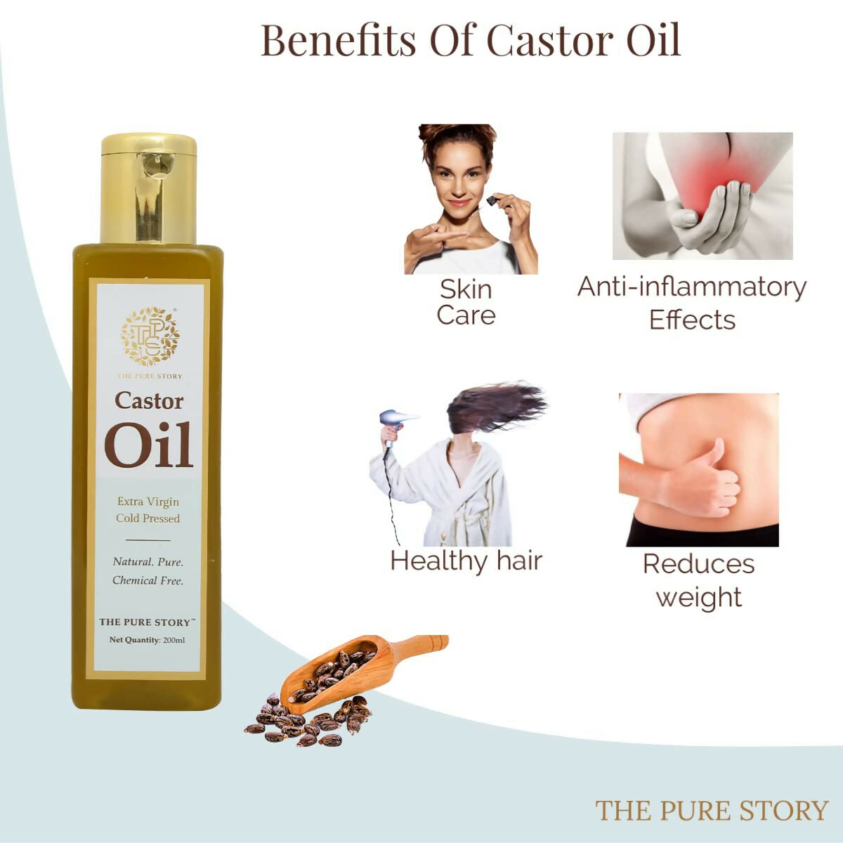 The Pure Story Natural Cold Pressed Castor Hair Oil | Grocsy