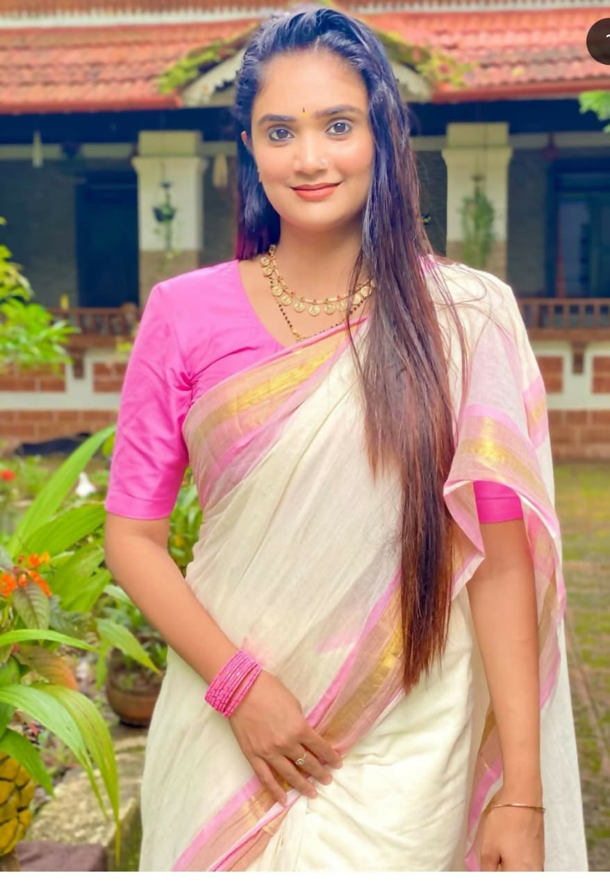 Exclusive Collection Beautiful White Pink Pure Cotton Hand Weaving Handloom Saree With Running Blouse Piece | Grocsy
