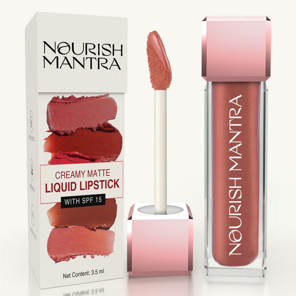 Nourish Mantra Liquid Lipstick Creamy Matte with SPF / Water Proof, Smudge Proof Shade -Tedha Medha Hazelnut | Grocsy