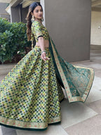 Tulsi Art Outstanding Green Sequins Art Silk Sangeet Wear Lehenga Choli | Grocsy