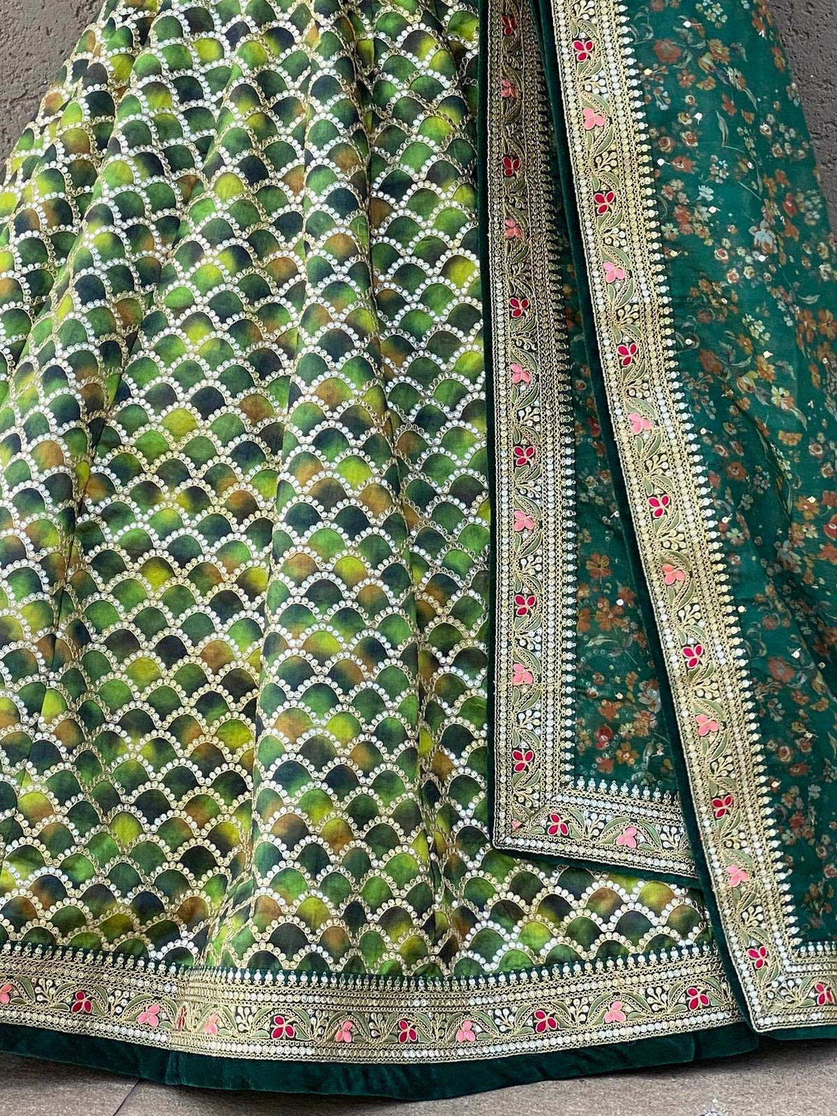 Tulsi Art Outstanding Green Sequins Art Silk Sangeet Wear Lehenga Choli | Grocsy
