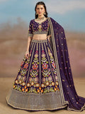 Tulsi Art Outstanding Purple Floral Embroidery Georgette Bridesmaid Lehenga Choli | Grocsy