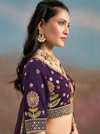 Tulsi Art Outstanding Purple Floral Embroidery Georgette Bridesmaid Lehenga Choli | Grocsy