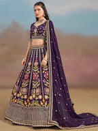Tulsi Art Outstanding Purple Floral Embroidery Georgette Bridesmaid Lehenga Choli | Grocsy