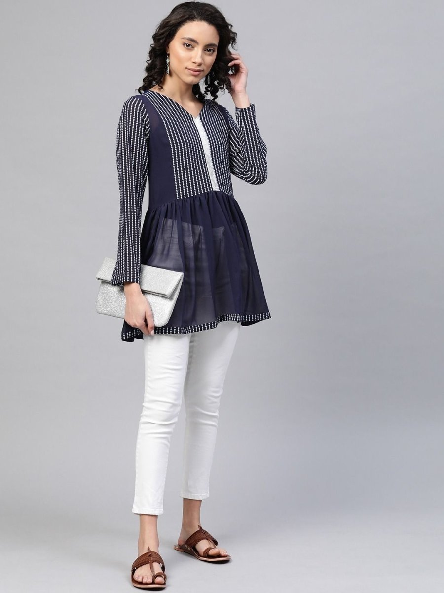 Ahalyaa Women Navy Blue Georgette Khari Print Tunic | Grocsy