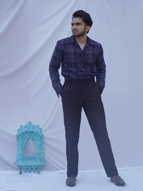 Diva Globe Ckeckard Blue Cotton Shirt | Grocsy