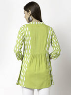 Myshka Women Green Pure Cotton Printed 3/4 Sleeve Round Casual Tunic | Grocsy