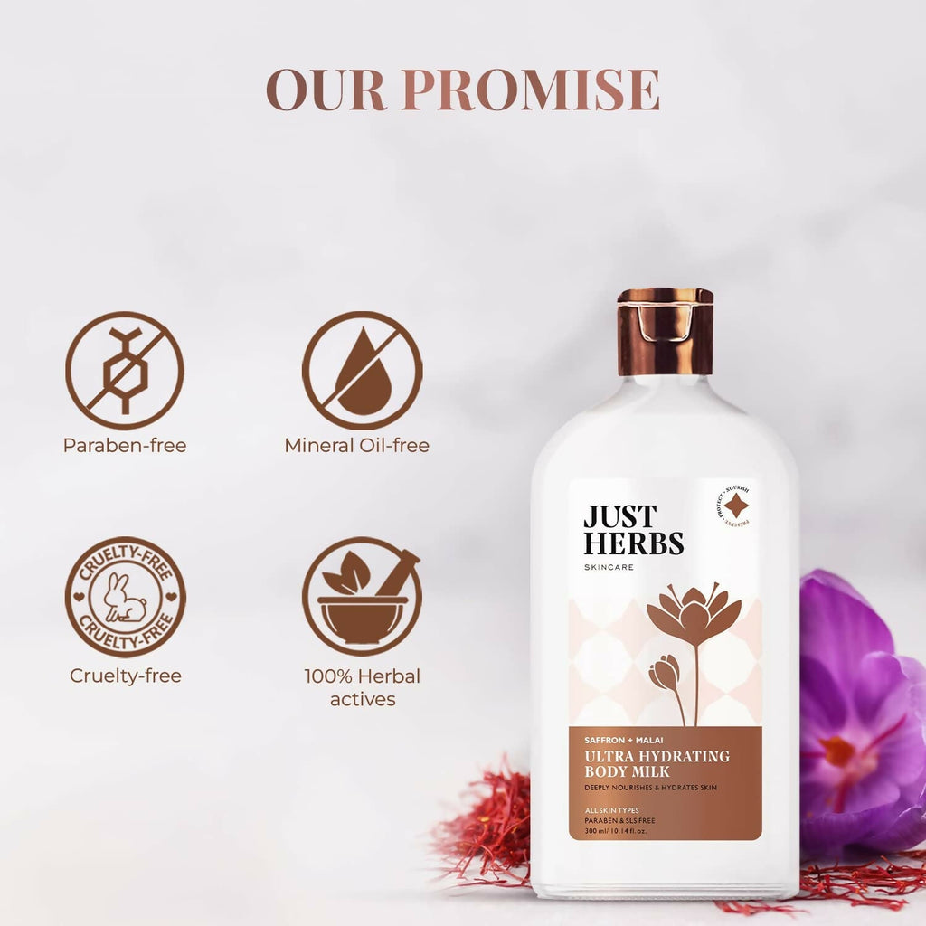 Just Herbs Saffron + Malai Nourishing Body Milk Lotion | Grocsy