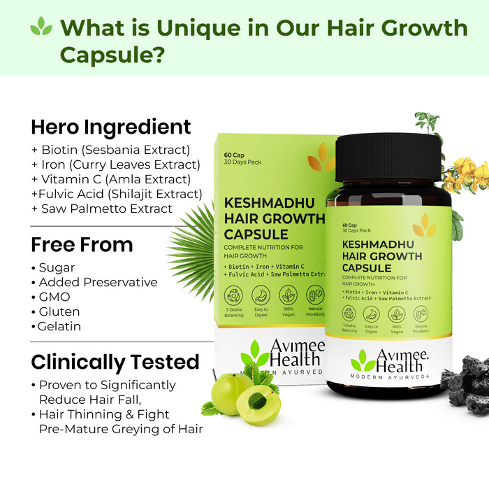 Avimee Herbal Keshmadhu Hair Growth Capsule with Biotin | Grocsy