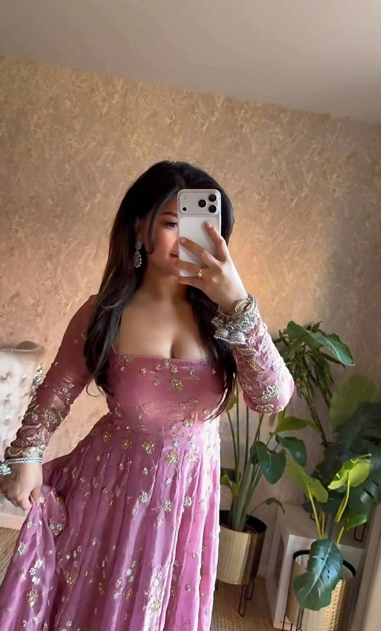 Teeya Creation Pink Color Faux Georgette Long Party Wear Gown | Grocsy
