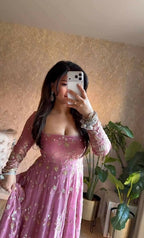 Teeya Creation Pink Color Faux Georgette Long Party Wear Gown | Grocsy
