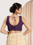 Joban Fashion Wine Sequence Padded Blouse With V Neck Sleeveless | Grocsy