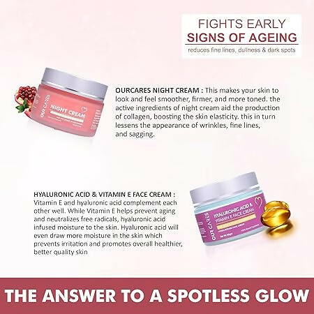 Our Cares Moisturizer With Hyaluronic Acid Vitamin E + Night Cream - Combo | Grocsy