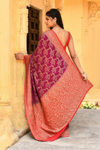 Joban Fashion Hot Pink Crepe Chiffon Pure Handloom Banarasi Silk Saree | Grocsy