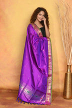 Very Much Indian Pure Silk Handloom Traditional Paithani Dupatta - Violet | Grocsy
