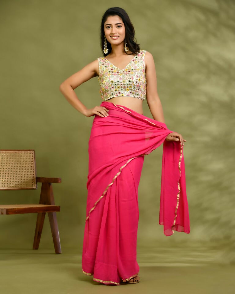 Amodini Designer Studio Multicolor Mirror Work Sleeveless Padded Blouse | Grocsy