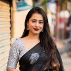 Black Pure Linen Woven Design Saree with Unstitched Blouse - A2M | Grocsy
