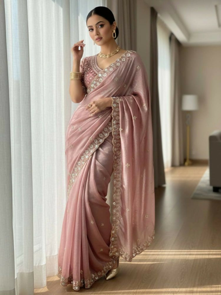 Joban Fashion Maroon Fandy Satin Silk Party Wear Sarees | Grocsy