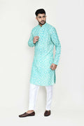 Joban Fashion Blue Colored Rayon Fabric Kurta With Straight Fit Pant | Grocsy