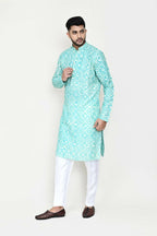 Joban Fashion Blue Colored Rayon Fabric Kurta With Straight Fit Pant | Grocsy