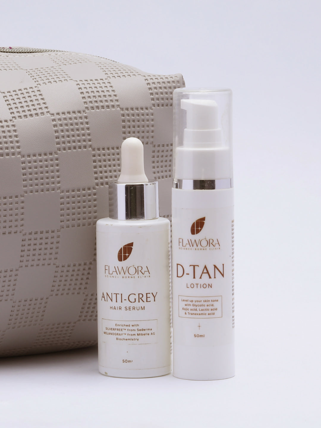 Flawora Set of Anti-Grey Hair Serum and D-Tan Lotion | Grocsy