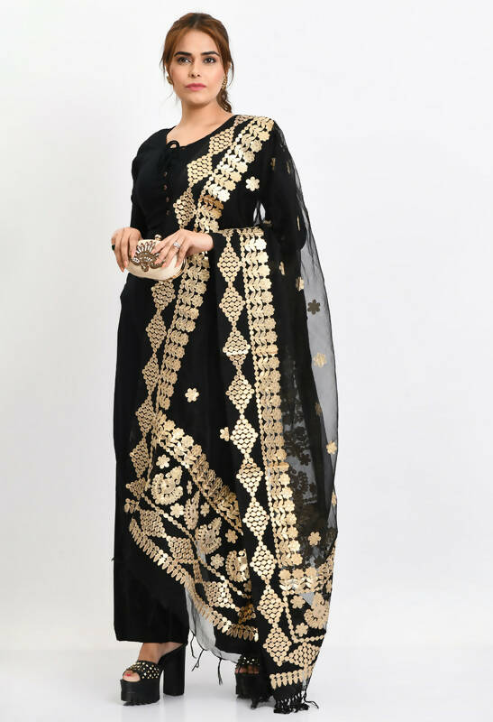 Mominos Fashion Moeza Women Organza Gotta Patti Bridal Dupatta Black Dupatta | Grocsy