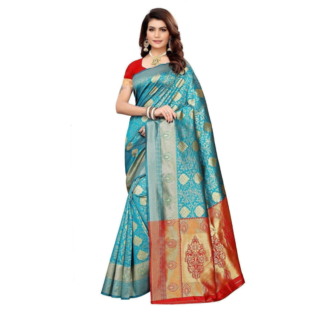 Vamika Banarasi Jaquard Rama Green Weaving Saree (BANARASI 06) | Grocsy