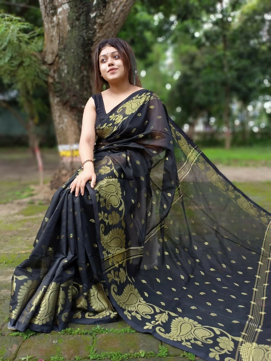 Exclusive Collection Black Beautiful Cotton Silk Saree | Grocsy