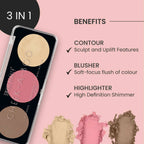 Swiss Beauty Cheek-A-Boo 3 In 1 Blusher Contour & Highlighter - 1 | Grocsy